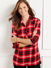 Button Detail Tunic - Gifting Plaid
