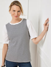 Woven Sleeve Crewneck Tee - Scallop Stripe