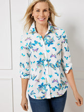 Cotton Button Front Shirt - Exquisite Butterfly