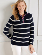 Bouclé Half-Zip Pullover - Breton Stripe