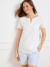 Dot Trim Split Neck Tee