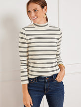 Ribbed Mockneck Tee - Emilia Stripe