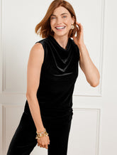 Stretch Velvet Cowl-Neck Top