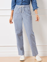 Straight Leg Drawstring Pants - Railroad Stripe