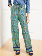 Wide Leg Pull-On Pants - Branching Floral