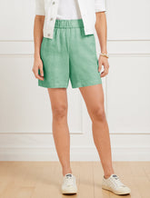 Washed Linen Pull-On Shorts - Cross Dyed