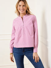 Ruffle Neck Top - Regency Stripe