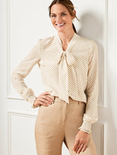 Tie Neck Top - Diagonal Stripe