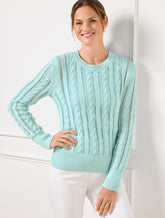 Open Knit Cable Crewneck Sweater