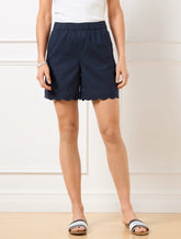 Washed Linen Scallop Hem Shorts - Indigo Blue