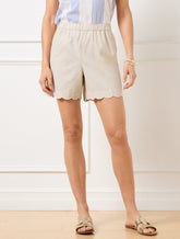 Washed Linen Scallop Hem Shorts