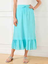 Crinkle Gauze Tiered Midi Skirt