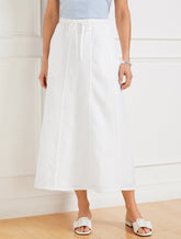 Linen Drawstring Midi Skirt - White