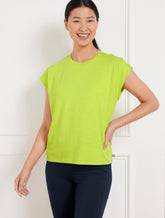 Button Shoulder Cap Sleeve Tee