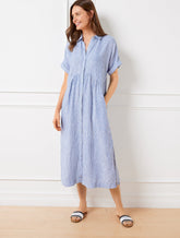 Drop Waist Linen Shirtdress - Happy Stripe