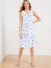 Linen Blend Swing Dress - Ocean Flora