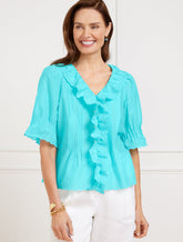 Embroidered Eyelet Ruffle Top