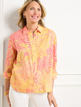 Linen Short Shirt - Watercolor Botanical