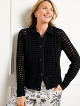 Open Stitch Polo Cardigan