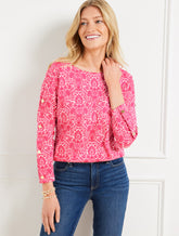 Button Sleeve Crewneck Tee - Woodland Damask