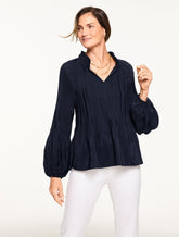 Pleated Ruffle Neck Top