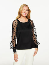 Soft Satin Charmeuse Mesh Sleeve Top – Glitter Dot