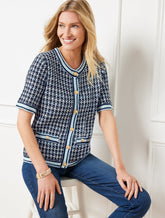Short Sleeve Cardigan - Texture Plaid