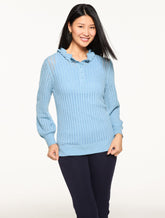 Ruffle Neck Henley Pullover