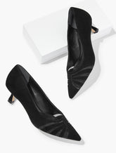 Ember Mesh Suede Kitten Heel Pumps