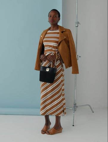 Side Tie Midi Dress - Variegated Stripe