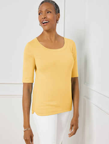 Scoop Neck Curved Hem Tee - Pima Solid