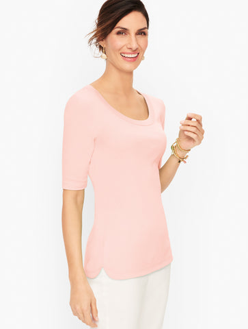 Scoop Neck Curved Hem Tee - Pima Solid