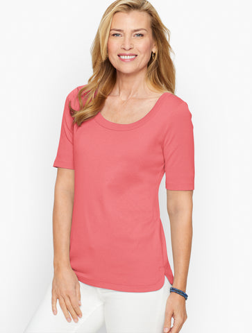 Scoop Neck Curved Hem Tee - Pima Solid