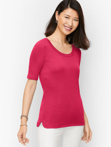 Scoop Neck Curved Hem Tee - Pima Solid