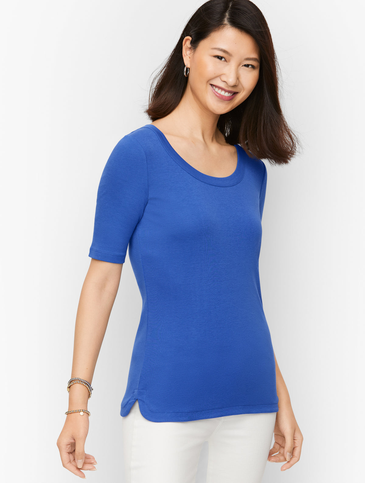 Scoop Neck Curved Hem Tee - Pima Solid