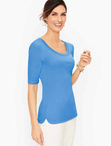 Scoop Neck Curved Hem Tee - Pima Solid
