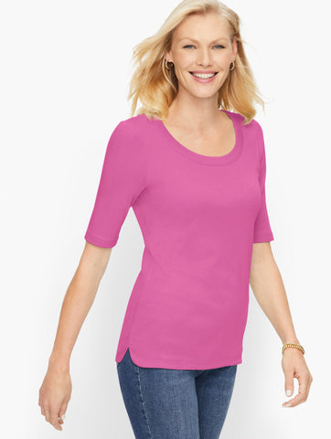 Scoop Neck Curved Hem Tee - Pima Solid