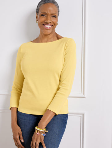 Bateau Neck Pima Cotton Tee- Solids