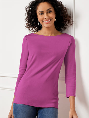 Bateau Neck Pima Cotton Tee- Solids