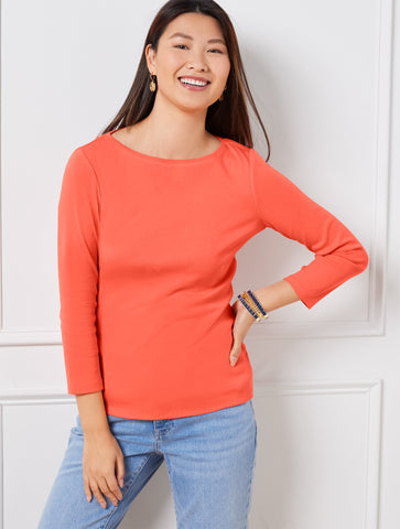 Bateau Neck Pima Cotton Tee- Solids