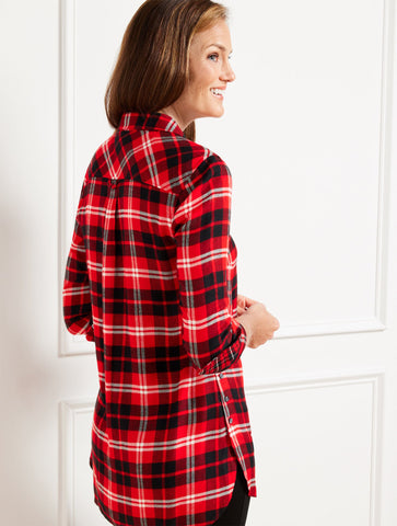 Button Detail Tunic - Gifting Plaid