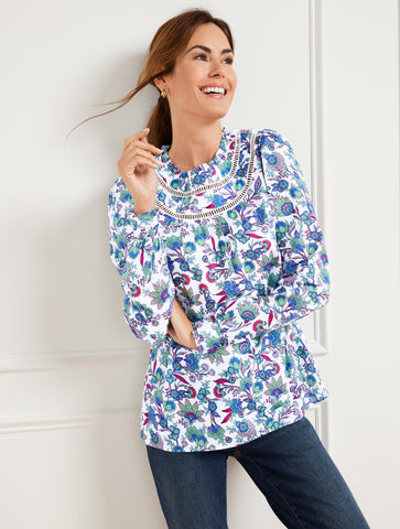 Ruffle Trim Blouse - Flourish Floral