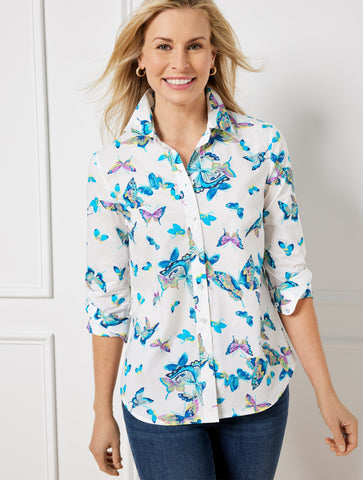 Cotton Button Front Shirt - Exquisite Butterfly