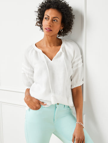 Pleated Sleeve Linen Top