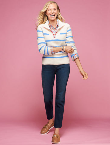 Bouclé Half-Zip Pullover - Breton Stripe