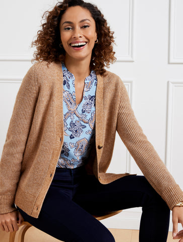 Shaker Stitch Cuffed Back Cardigan