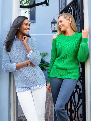 Pointelle Marl Crewneck Sweater