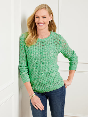 Pointelle Marl Crewneck Sweater