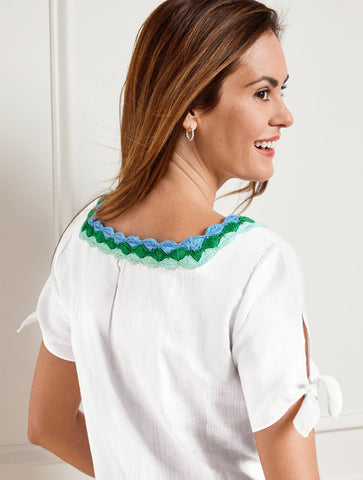 Crochet Trim Linen Top