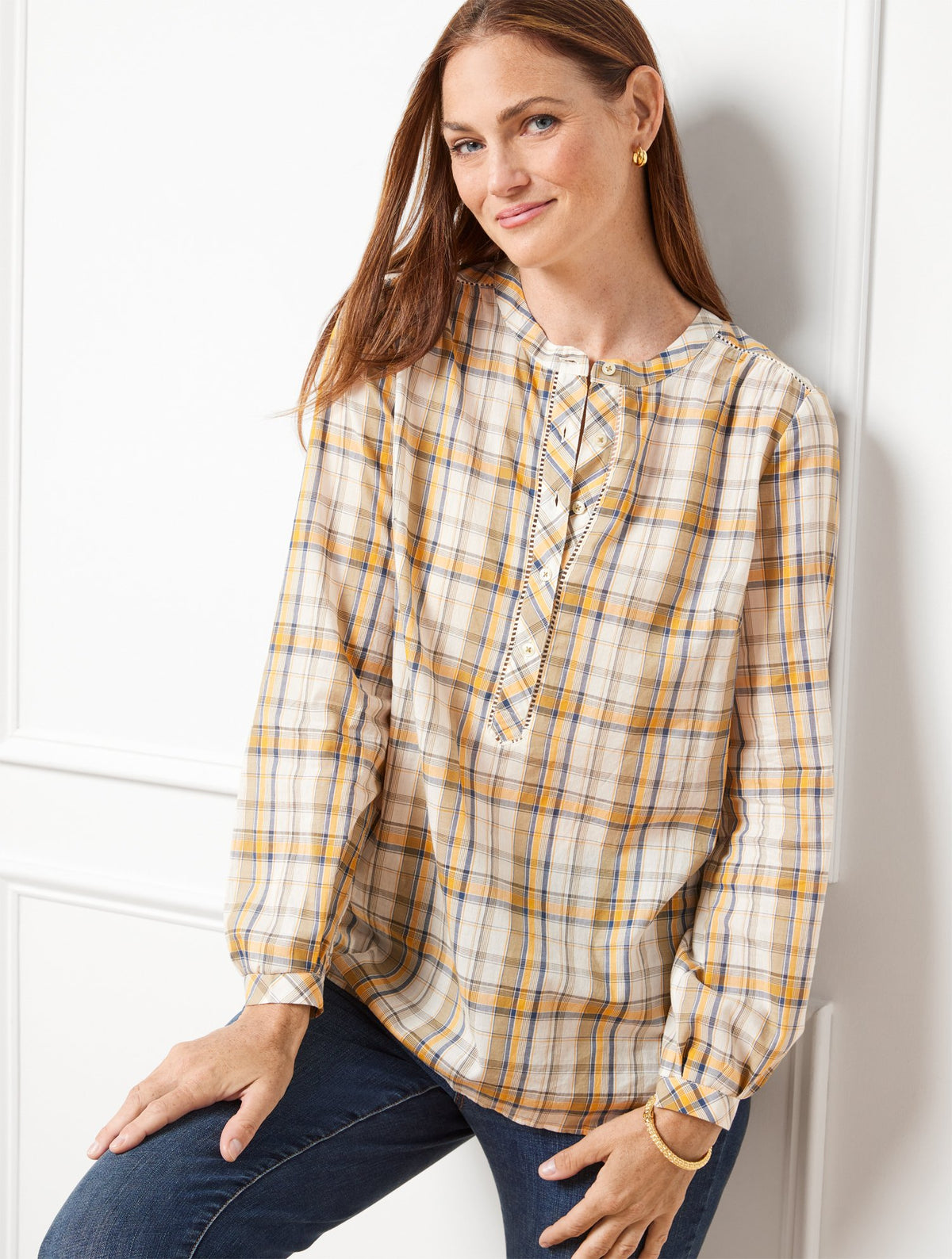 Band Collar Popover - Sunny Plaid